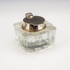 Antique Clear Glass & Plated Metal - Travel Ink Pen Inkwell  for sale  Shipping to Canada