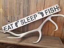 Eat Sleep Fish/Carved Rustic Wood Sign/Boat Dock/Lake/River/Décor/Cabin/Man Cave for sale  Shipping to South Africa