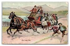 Postcard Horse and Carriage The Long Car Kids Running Artist Signed John Carey? for sale  Shipping to South Africa