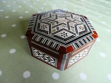 Collectable & Functional Hexagonal Inlaid Marquetry Wooden Box - Red Felt Lined for sale  Shipping to South Africa