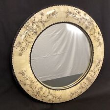 Espelho redondo grande moldura aparência osso branco com design floral preto 46cm (1A) MO#8683 comprar usado  Enviando para Brazil