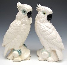 2 Vintage Napco Japan Ceramic 8" White Parrot Cockatoo Rare Retro Modern MCM for sale  Shipping to South Africa