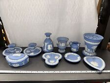Vintage Wedgwood Jasperware Blue 10pcs Flower Vase w/ Frog Candleholder Tray A13 for sale  Shipping to South Africa