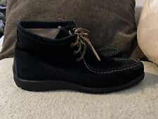 Lands End Womens 9.5 Black Suede Leather Tie Ankle Boots Booties moccasins for sale  Shipping to South Africa