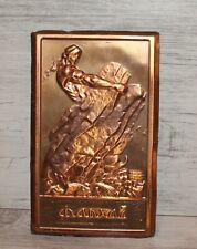 Vintage copper wall hanging plaque man move rocks, used for sale  Shipping to South Africa