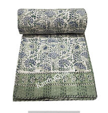 Beautiful Hand Block Kantha Bedspread Indian Handmade Quilt Throw Cotton Blanket for sale  Shipping to South Africa