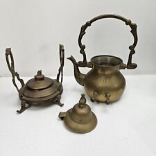 Vintage Brass Tilting Coffee Tea Pot Kettle Hinged Lid Etch Stand Burner *READ* for sale  Shipping to South Africa