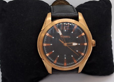 Used, Fossil Watch Bronze Bezel Case Black Round Face Leather Strap T2750 W261 for sale  Shipping to South Africa