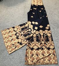 Pantalones informales de seda de hielo para mujer 3XL pierna ancha oro floral tejido líquido cintura elástica segunda mano  Embacar hacia Mexico