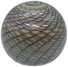 Vintage Stuart Abelman 1989 Art Glass Paperweight Gold & Blue Threading Design for sale  Shipping to South Africa