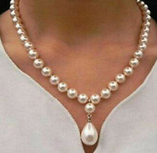 Natural 8mm White South Sea Shell Pearl & 12x16mm Drop Pendant Necklace 18'' AAA for sale  Shipping to South Africa