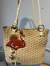 Used, BRIGHTON  FLAMINGO & FLOWER 3D  Beach Straw & Leather Tote Handbag MGPPB NO COPY for sale  Shipping to South Africa