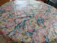 Vintage Flannel Back Vinyl Square Tablecloth Pink Blue Peach Floral 52" for sale  Shipping to South Africa