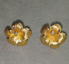 Marked RDH Hibiscus Blossom Pierced Earrings Gold Plated 3/4" for sale  Shipping to South Africa