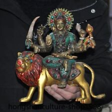 Estátua de Buda Kwan-yin antiga tibetana pintada de bronze turquesa gema sentar leão 8 braços comprar usado  Enviando para Brazil