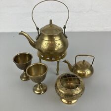 Indian Etched Brass Job Lot Egg Cups x2 Miniature Kettle & Stand Teapot Rosebowl for sale  Shipping to South Africa