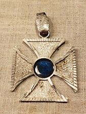 Vintage krzyż maltański z niebieską emalią wymiary 3,37 cala duży matowy srebrny , używany na sprzedaż  Wysyłka do Poland