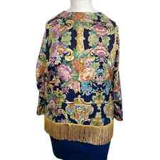 Blusa top vintage barroca estampa floral franja bainha mangas dolman personalizada 14/XL comprar usado  Enviando para Brazil