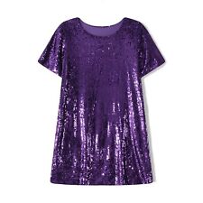 Sparkling Sequins Summer T-shirt Dress Women's Short Sleeve Round Neck Loose Fit for sale  Shipping to South Africa
