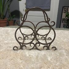Wrought Iron Wine Rack Rustic 2 Bottle Holder Counter Top Storage Caddy 9.5, used for sale  Shipping to South Africa