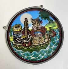 VINTAGE 1980 GLASSMASTERS CAT, OWL, GUITAR, BOAT, MOON , STAINED GLASS RARE for sale  Shipping to South Africa