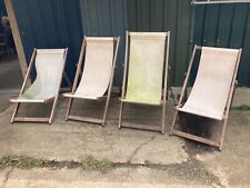 Vintage Brown Wooden Frame & Canvas Folding Deck Chair x 1 - Project TLC, used for sale  Shipping to South Africa