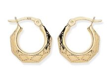 9ct Gold on Silver Creole Hoop Earrings - Diamond Cut Pattern for sale  BIRMINGHAM