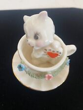 Vintage Napco Bone China Kitty Cat Tea Cup Spaghetti Trim Heart Mini Figure for sale  Shipping to South Africa