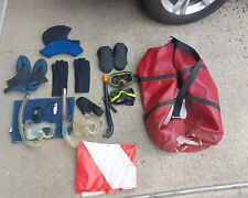 Lot Large Scuba Diving Equipment Bag Snorkels Masks Head gear gloves footwear  for sale  Shipping to South Africa