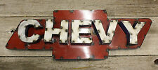 Recycled Tin Metal CHEVY Bow Tie Sign Gas Oil Garage Man Cave Home Decor, used for sale  Shipping to South Africa