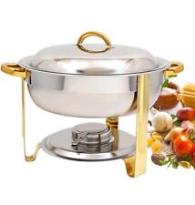 Deluxe Half Size 4 Qt Round Gold Accent Stainless Steel Chafer Chafing Dish Set, used for sale  Shipping to South Africa