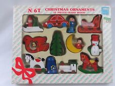 Used, Vintage Taiwan Mid Century Hard Wood Carved Christmas Ornaments 12 Pc Pre-owned for sale  Shipping to South Africa