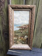 Antique Cornish coastal seascape oil painting on board gilt wood frame Victorian for sale  Shipping to South Africa