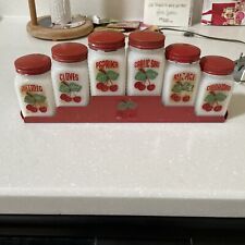7 Pc Vintage Cherry Decal Spice Rack 1930S 1940S￼, used for sale  Shipping to South Africa