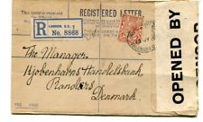 Dinamarca 1915 Censor actualizado entrante regd. sobre Threadneedle St. to Randers segunda mano  Embacar hacia Argentina