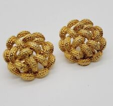 Vintage Monet Gold-tone Large Chunky Clip-on Earrings Weave Pattern 1" for sale  Shipping to South Africa