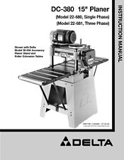 Instruction & Parts Manual Fits Delta DC-380 15" Inch Planer CD for sale  New York