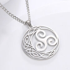 Triskele Crescent Moon Stainless Steel Necklace Wiccan Amulet Religious Jewlery, used for sale  Shipping to South Africa