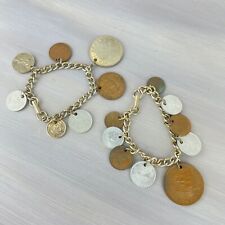 Pulseiras de berloque de moeda estrangeira vintage corrente de elos de ouro - Par, usado comprar usado  Enviando para Brazil