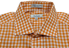 $185 Faconnable Shirt Men's XL 17.5 Orange Check LS Casual Cotton Logo for sale  Shipping to South Africa