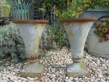 ANTIQUE PAIR CAST RUSTED TRIANON GREY IRON NEOCLASSIC ART DECO STYLE URNS H13"78 for sale  Shipping to Canada