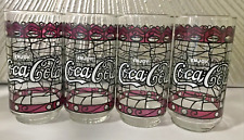 VINTAGE COCA COLA Glasses Stained Glass Tiffany Style CRANBERRY Set of 4 Glasses for sale  Shipping to South Africa
