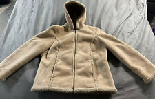 L.L.Bean Faux Suede Sherpa Fleece Warm beige  Hooded Coat Zip Closure Large PETI, käytetty myynnissä  Leverans till Finland