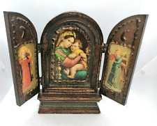 #9 Vintage Igreja Tríptico Relicário Madeira Religiosa Oratório Mesa Altar 11" comprar usado  Enviando para Brazil