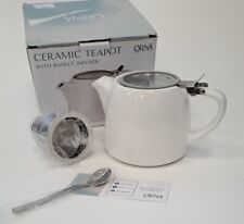 ORNA Small Ceramic Loose Leaf Teapot with Infuser Strainer Lid 2 Cups White for sale  Shipping to South Africa