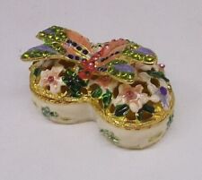 DRAGONFLY Enamel & Jeweled Heart Shaped Trinket Box, used for sale  Shipping to South Africa