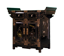 Used, LOVELY CHINOISERIE BLACK LAQUERED ALTAR CABINET WITH PAIR DRAWERS & SHELVES for sale  Shipping to South Africa