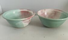 Conjunto de 2 tigelas de sopa de salada Cady Clay Works cerâmica rosa aquática feitas à mão, usado comprar usado  Enviando para Brazil