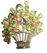Broche vintage cesta de flores diamantes de imitación multicolor (faltan pocos) segunda mano  Embacar hacia Argentina