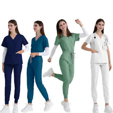 Stretch Medical Nurse Uniform Jogger Scrub Set Women V-Neck Short Sleeve Pants for sale  Shipping to South Africa